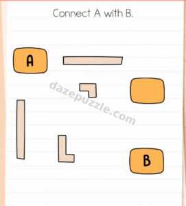 Brain Test Level 580 question showing A, B, an empty orange target, and the loose pipe pieces