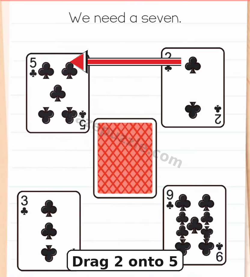 Brain Test Level 581 answer step with an arrow from the 2 card to the 5 card