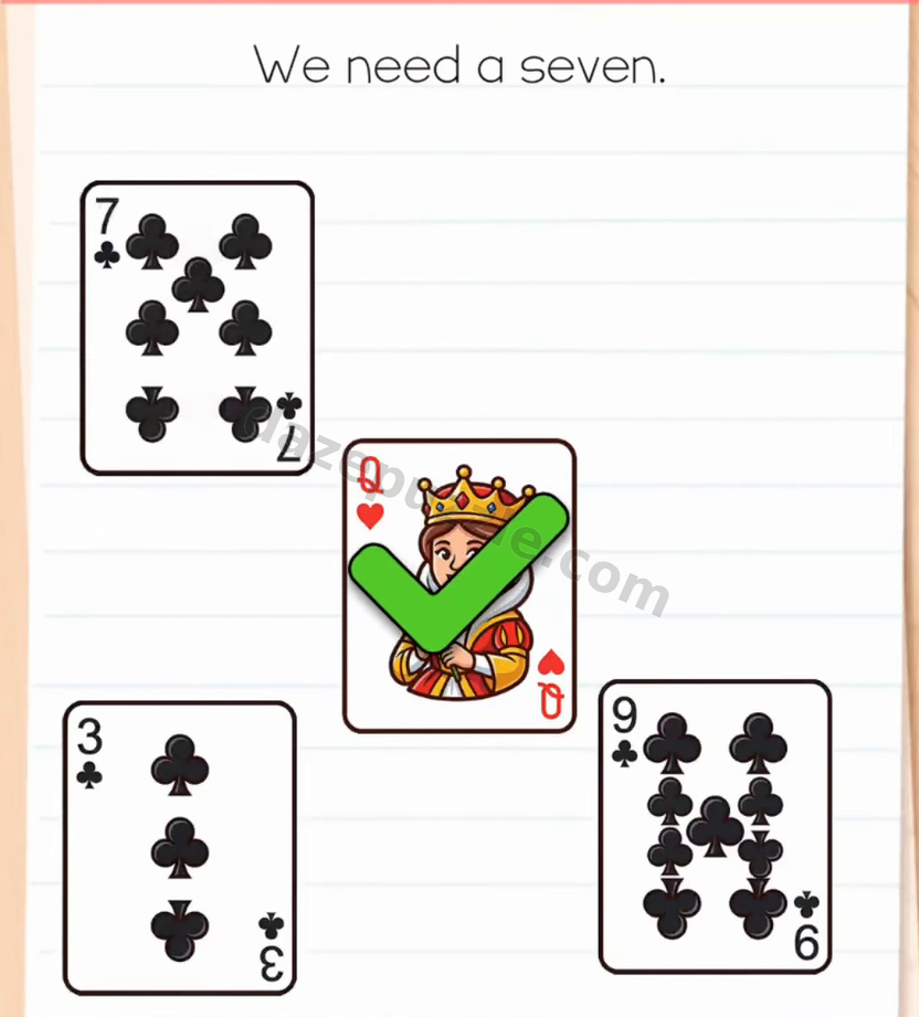 Brain Test Level 581 solved with the 7 card and the authentic green check