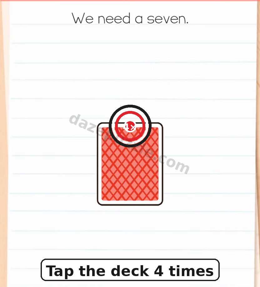 Brain Test Level 581 first step showing the face-down deck marked to tap four times