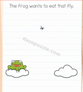 Brain Test Level 583 question with a frog on the left cloud, an empty right cloud, and a fly above