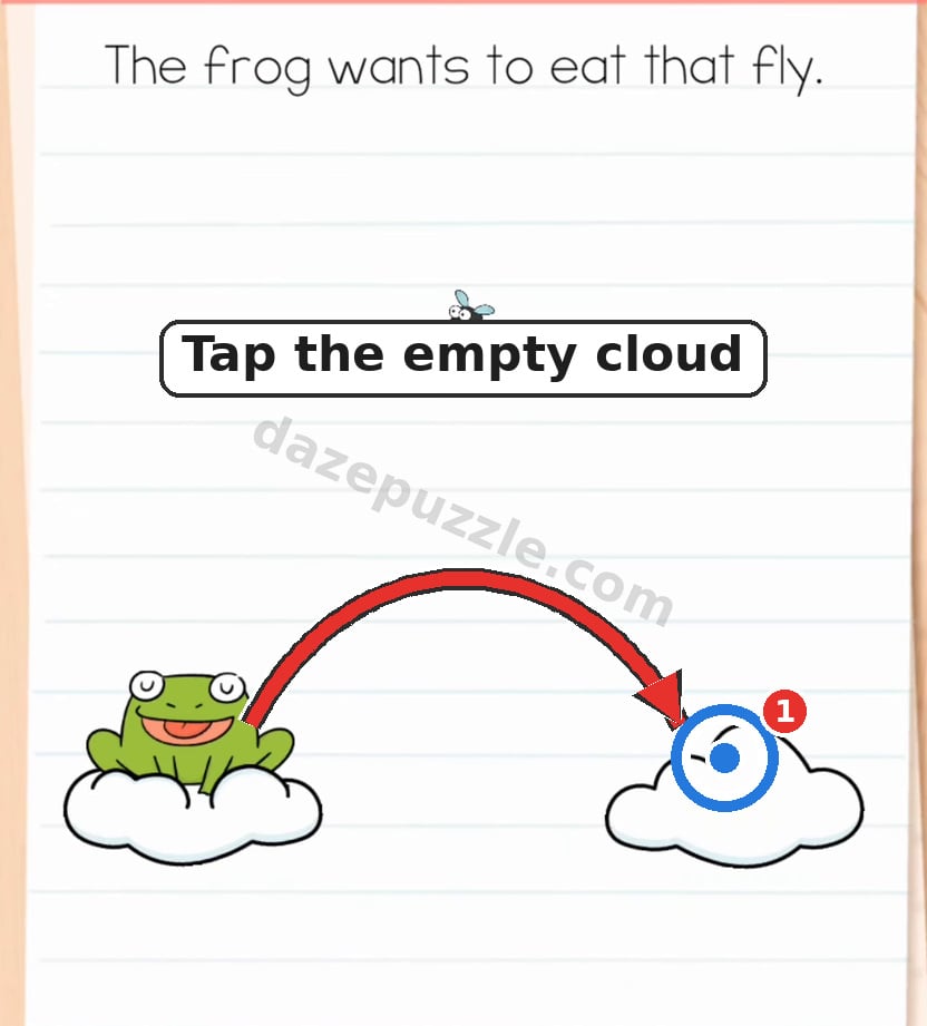 Brain Test Level 583 first step showing the empty right cloud to tap so the frog jumps across