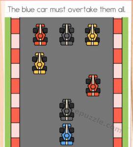 Brain Test Level 584 question showing the blue car behind six other race cars