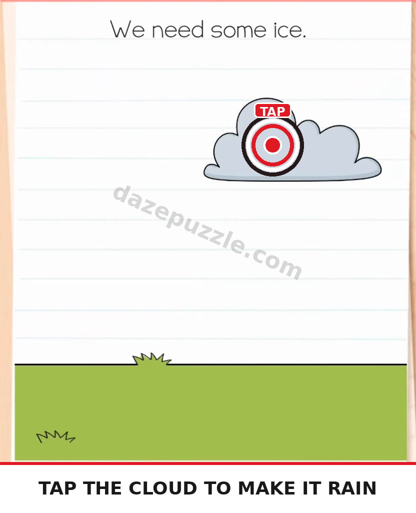 Brain Test Level 585 first step showing concentric tap target on the cloud to make it rain