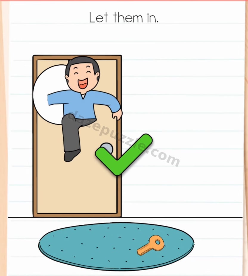 Brain Test Level 586 solved with the enlarged man coming through the door and the authentic green check