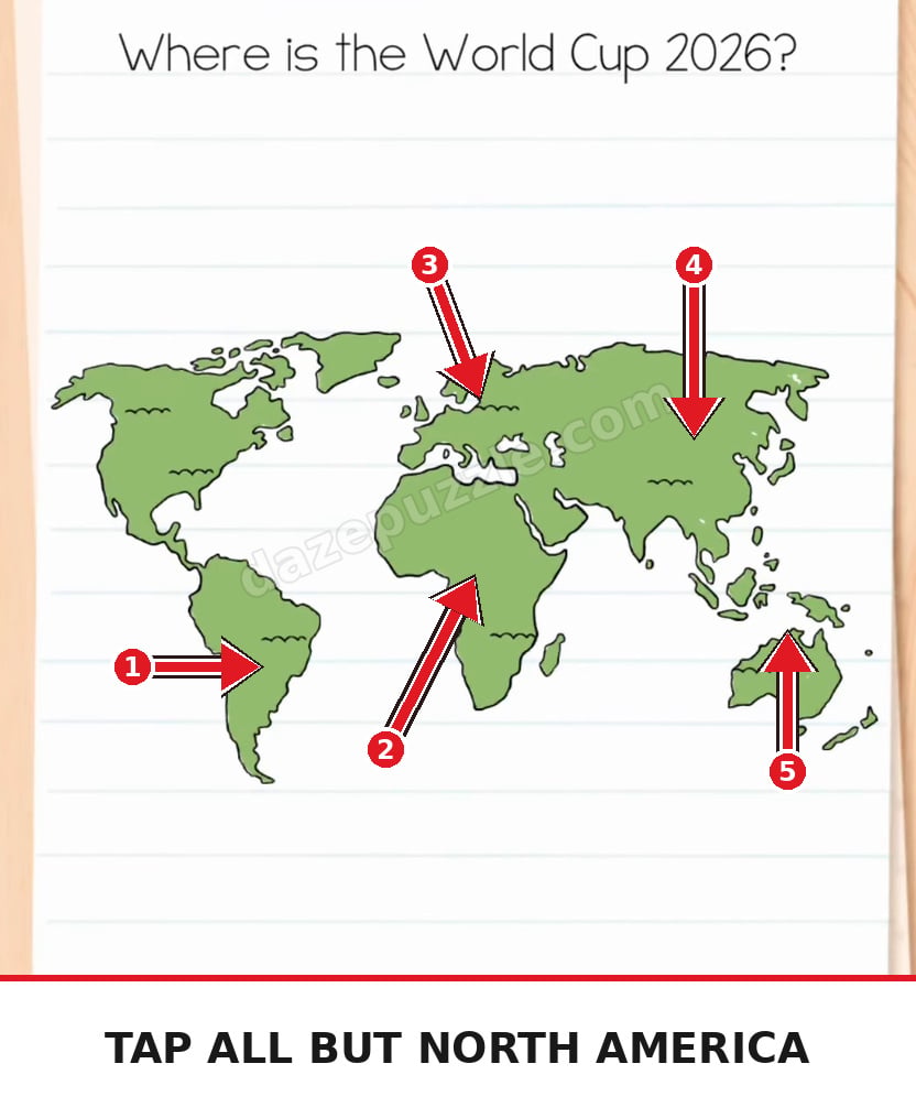 Brain Test Level 588 arrows accurately show tapping South America, Africa, Europe, Asia, and Australia