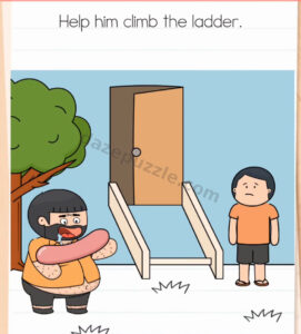 Brain Test Level 590 puzzle showing a boy, a broken ladder, a man and a tree branch