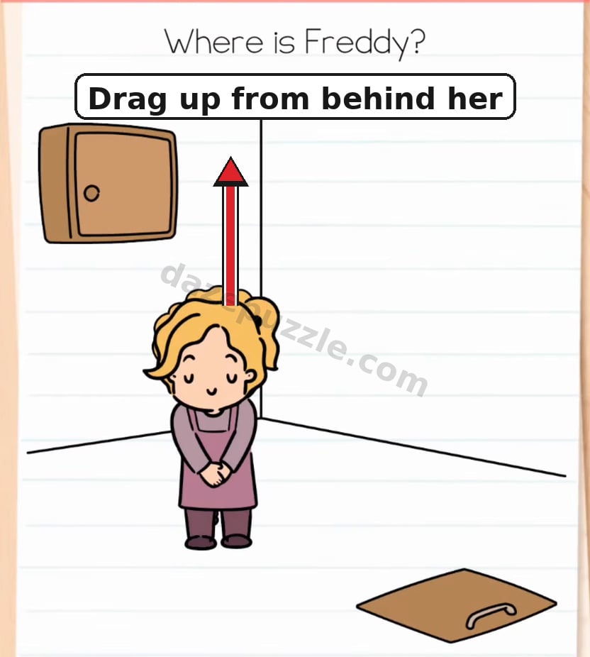 Brain Test Level 592 upward arrow showing how to slide Freddy up from behind the girl