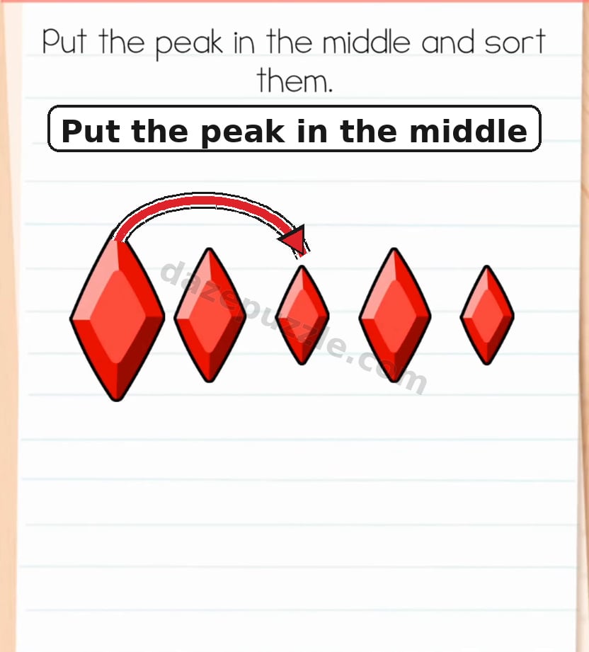 Brain Test Level 595 first step showing the largest diamond dragged from the left into the middle slot