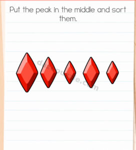 Brain Test Level 595 initial puzzle stage with five red diamonds and the prompt to put the peak in the middle